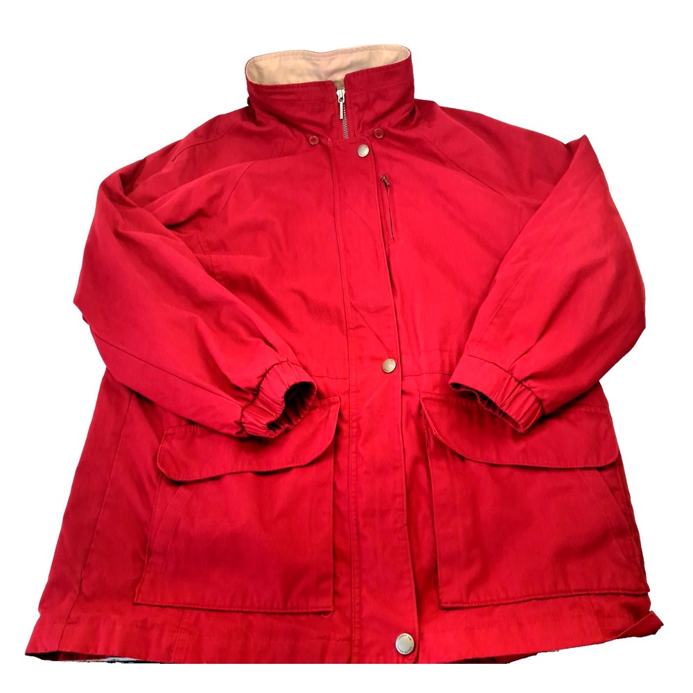 London Fog Lined Jacket‎ Coat Women's L Red Pockets NO HOOD